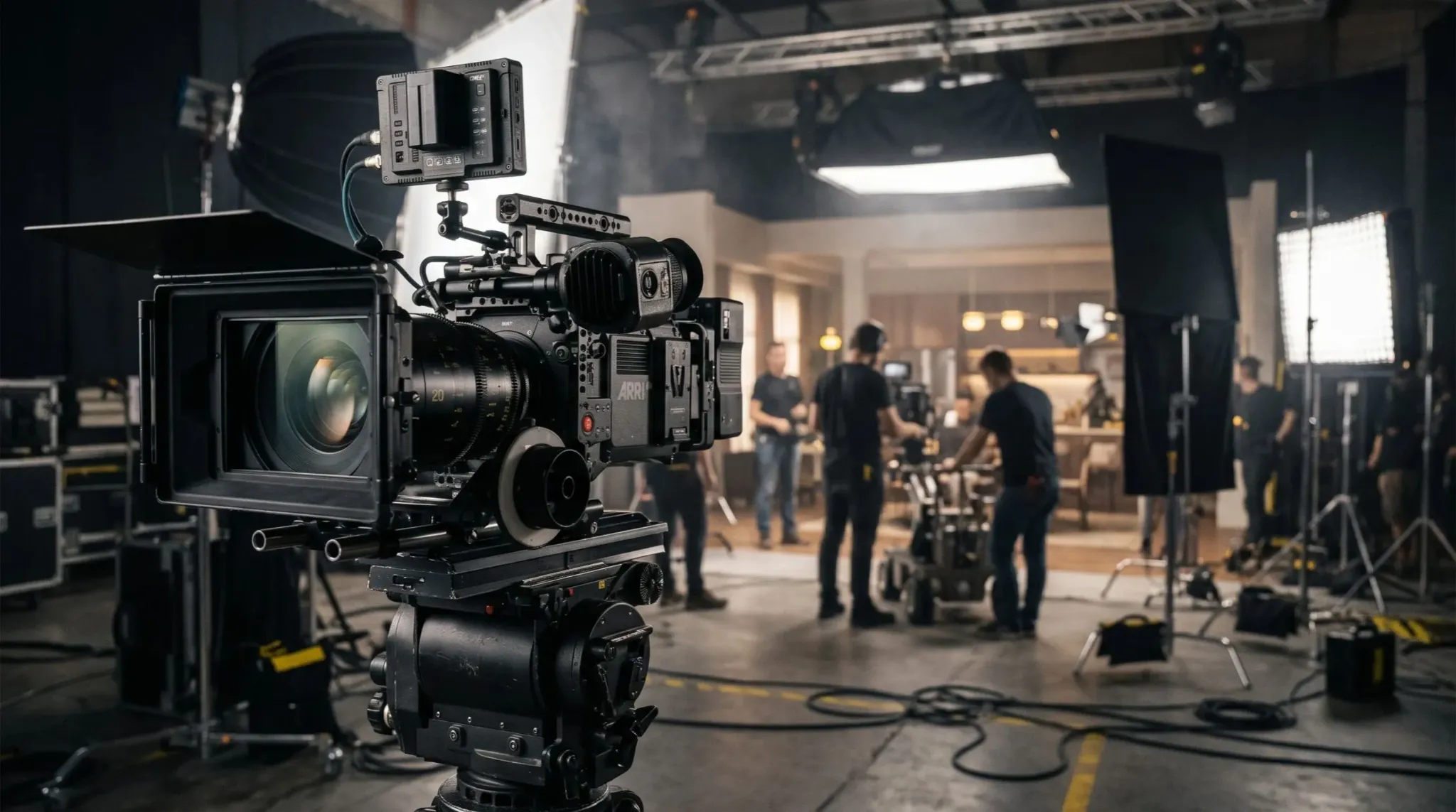 Professional cinema camera on a film production set
